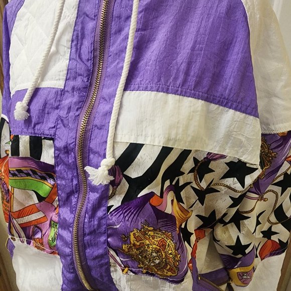 Avait Vintage 80s 90s Windbreaker Abstract Jacket Medium Petite Purple/White - Picture 2 of 7